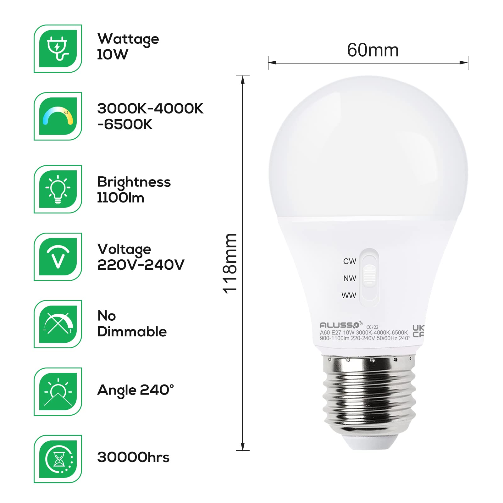 Alusso Bulb 10W E27 LED Lampe 1100lm 3CCT warmweiß