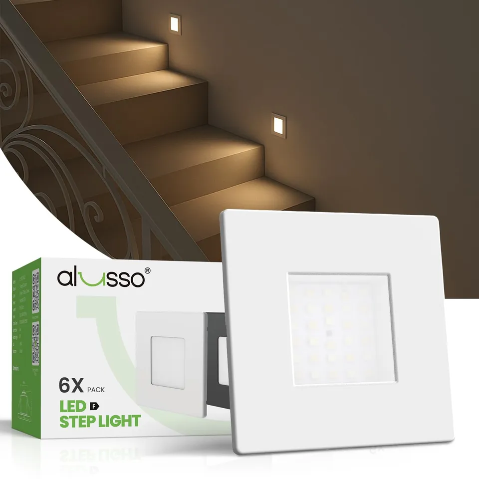 ALUSSO 3WT&3CCT Treppenlicht Einbauspot Quadratisch Weiß 6er Set